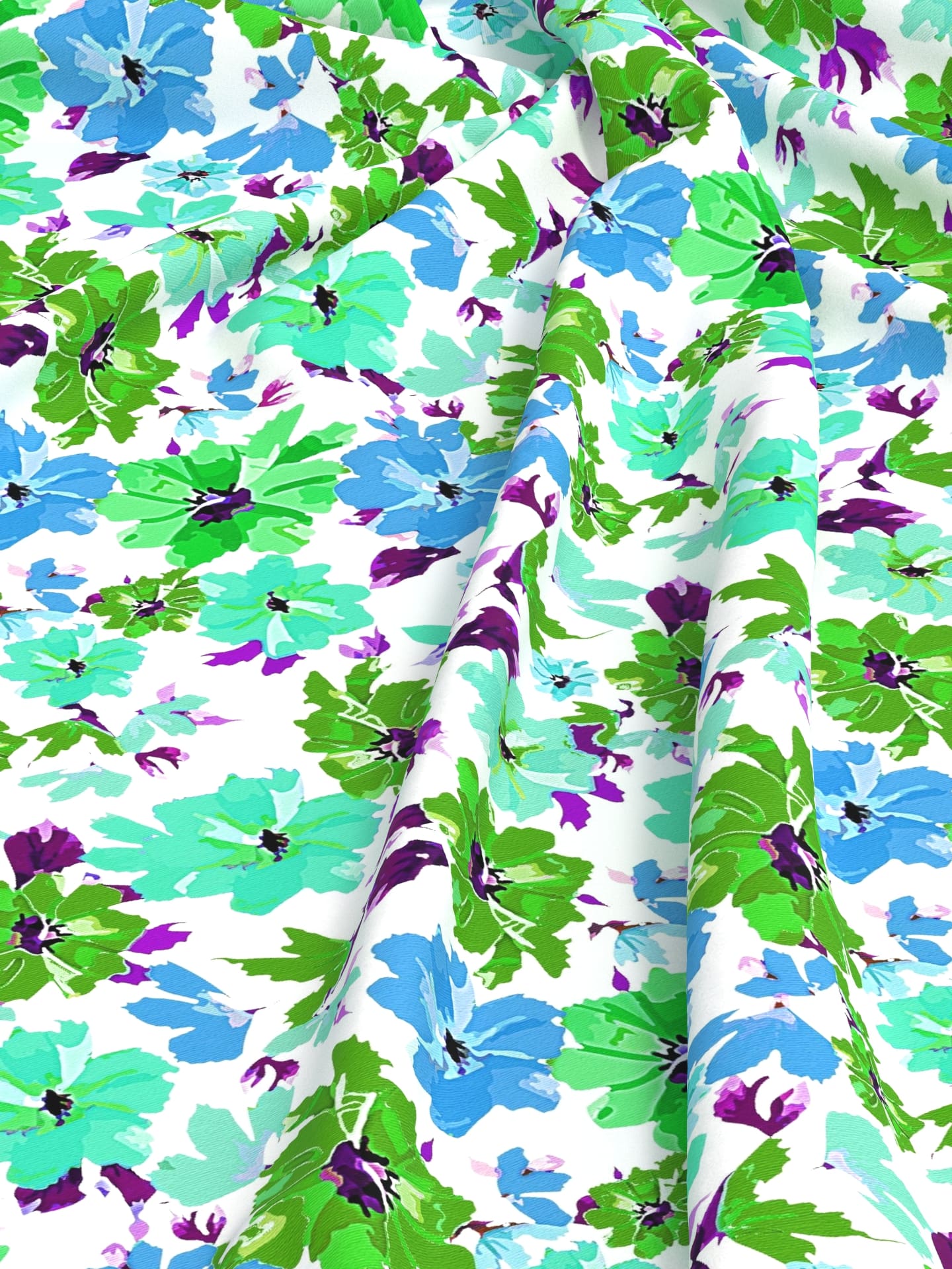 Blue Green Flower Crepe
