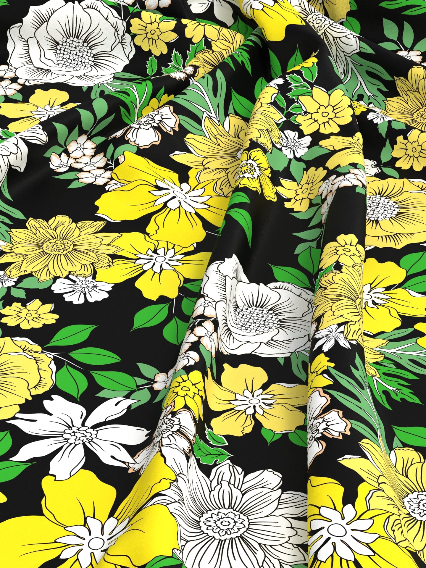Yellow Black Flower Crepe