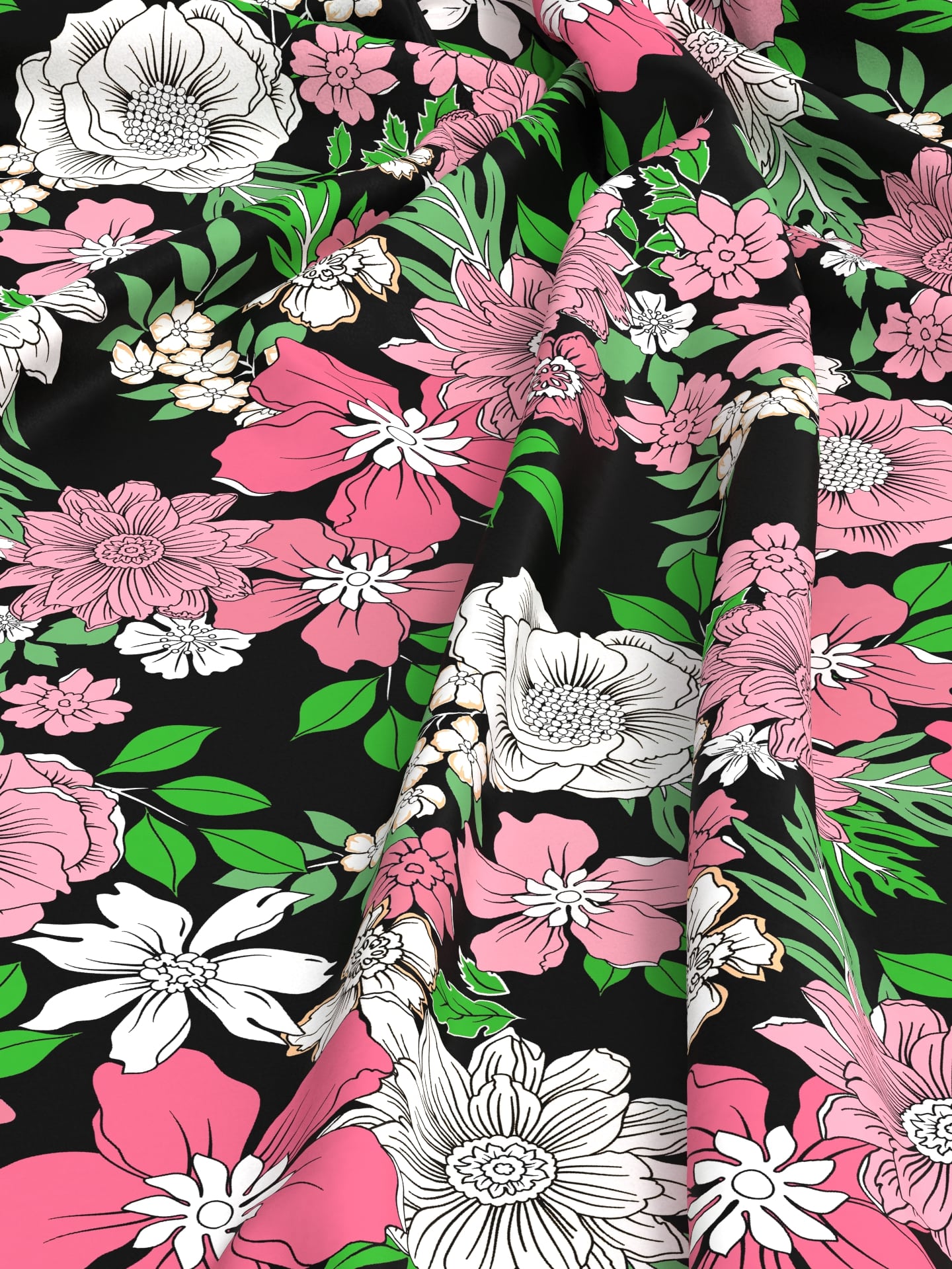 Pink Black Flower Crepe