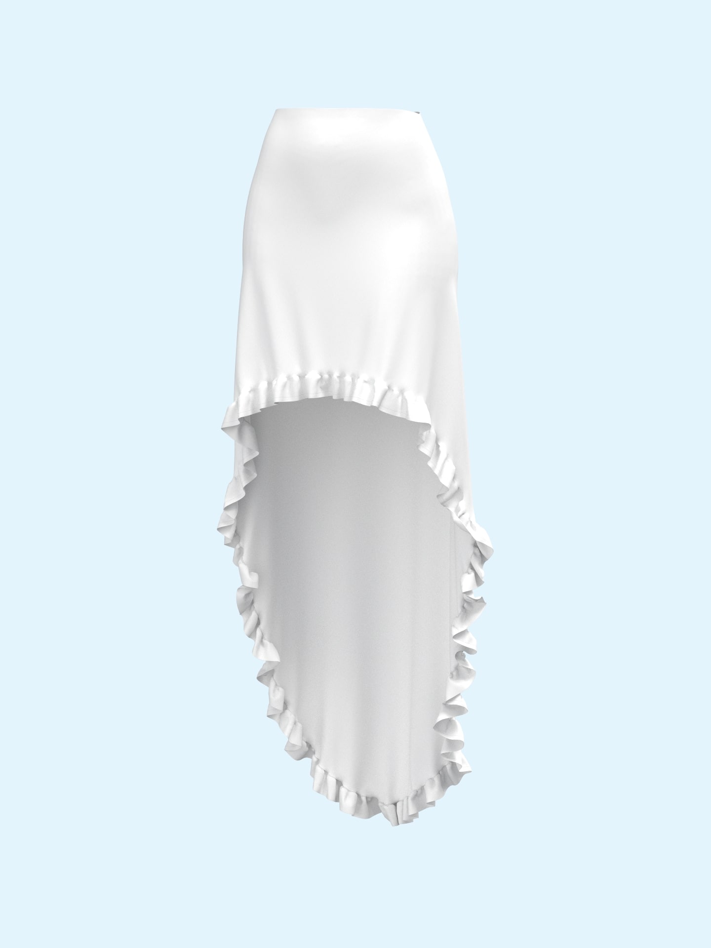 Front Short, Back Long Skirt With Ruffled Hem Reaching The Floor